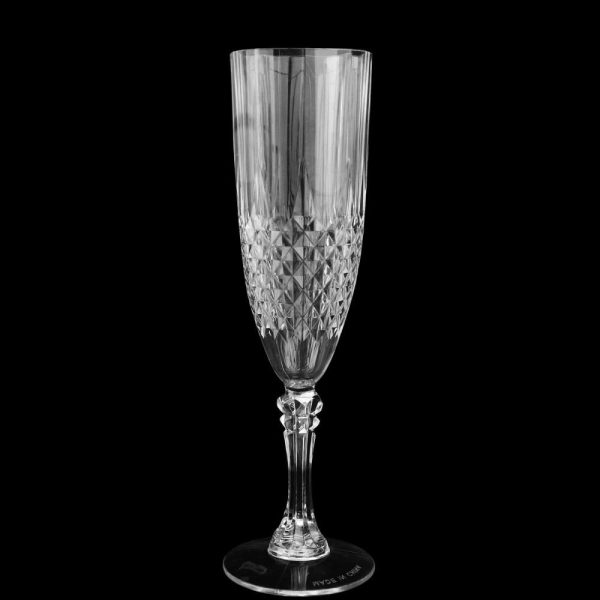 Disposable Flutes / Glasses / Cups |  6 Pack 8oz Clear Crystal Cut Reusable Plastic Wedding Flute Glasses, Shatterproof Champagne Toast Glasses