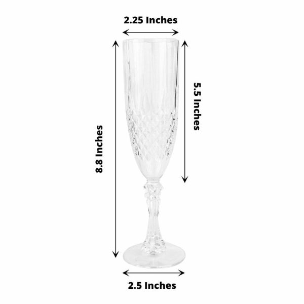 Disposable Flutes / Glasses / Cups |  6 Pack 8oz Clear Crystal Cut Reusable Plastic Wedding Flute Glasses, Shatterproof Champagne Toast Glasses