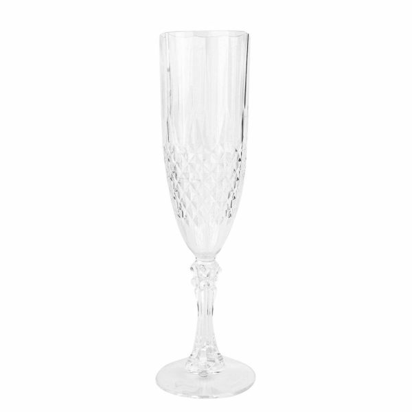 Disposable Flutes / Glasses / Cups |  6 Pack 8oz Clear Crystal Cut Reusable Plastic Wedding Flute Glasses, Shatterproof Champagne Toast Glasses