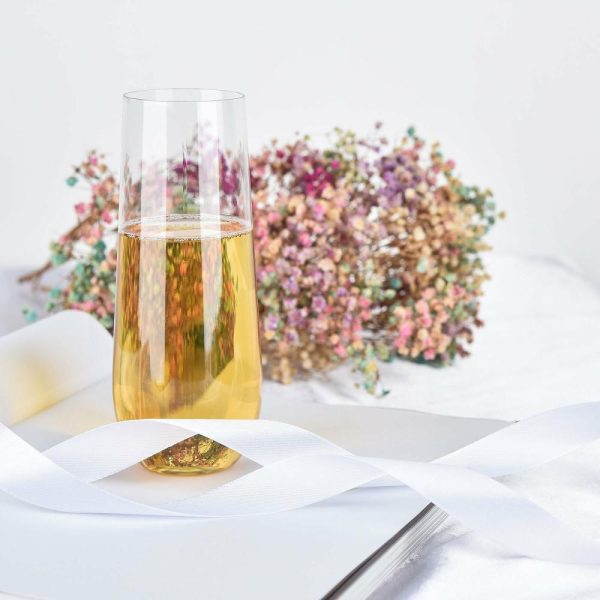 Disposable Flutes / Glasses / Cups |  6 Pack Clear 9oz Plastic Stemless Champagne Flutes Reusable Glasses For Champagne