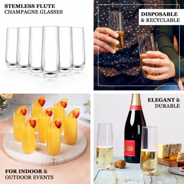 Disposable Flutes / Glasses / Cups |  6 Pack Clear 9oz Plastic Stemless Champagne Flutes Reusable Glasses For Champagne