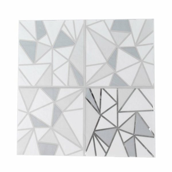 Disposable Runners & Napkins |  20 Pack 2 Ply Soft Geometric Silver Foil Paper Dinner Napkins, Modern Wedding Cocktail Beverage Napkins