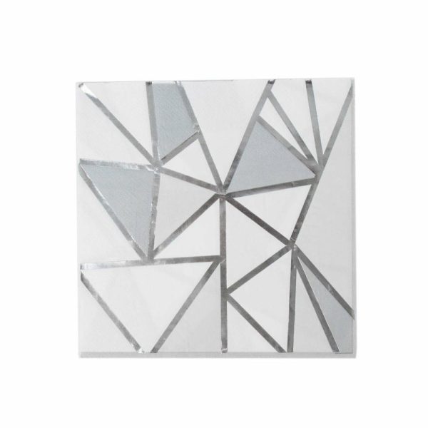 Disposable Runners & Napkins |  20 Pack 2 Ply Soft Geometric Silver Foil Paper Dinner Napkins, Modern Wedding Cocktail Beverage Napkins