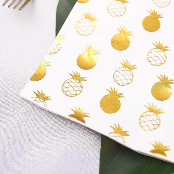 Disposable Runners & Napkins |  20 Pack 3 Ply Metallic Gold Pineapple Paper Dinner Napkins Wedding Cocktail Napkins