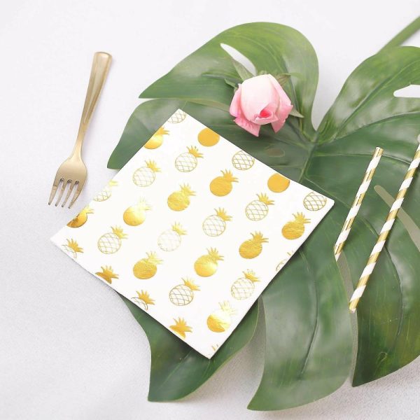 Disposable Runners & Napkins |  20 Pack 3 Ply Metallic Gold Pineapple Paper Dinner Napkins Wedding Cocktail Napkins