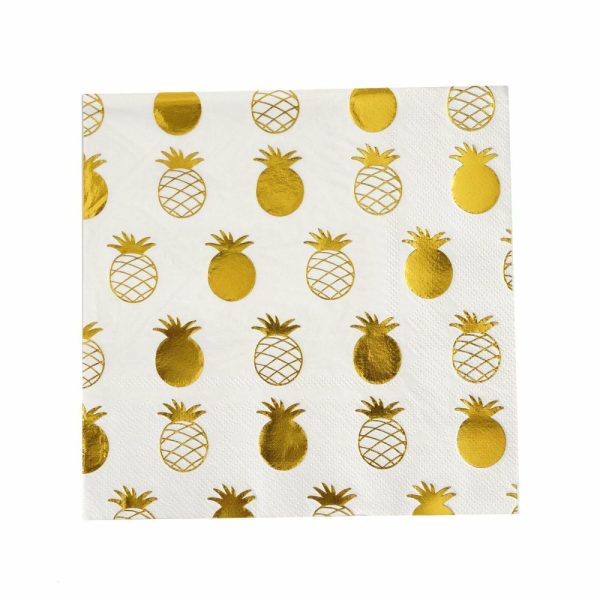 Disposable Runners & Napkins |  20 Pack 3 Ply Metallic Gold Pineapple Paper Dinner Napkins Wedding Cocktail Napkins