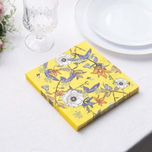 Disposable Runners & Napkins |  20 Pack Bright Yellow Botanical Floral Paper Cocktail Napkins, Blooming Flowers Disposable Beverage Napkins – 18 GSM