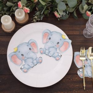 Disposable Runners & Napkins |  20 Pack Elephant Shaped Birthday Party Paper Cocktail Napkins, Disposable Baby Shower Beverage Napkins