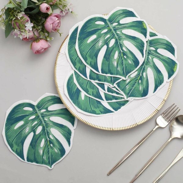 Disposable Runners & Napkins |  20 Pack Green Tropical Leaf Cocktail Paper Napkins, Disposable Party Napkins