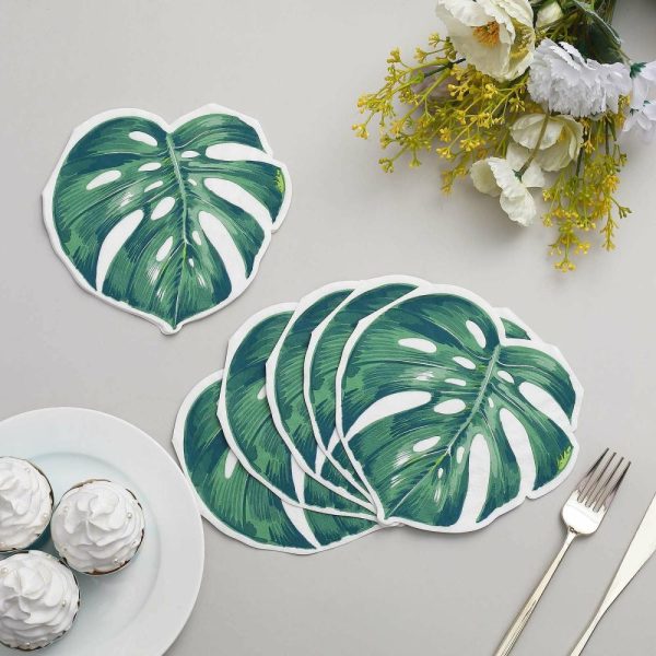 Disposable Runners & Napkins |  20 Pack Green Tropical Leaf Cocktail Paper Napkins, Disposable Party Napkins