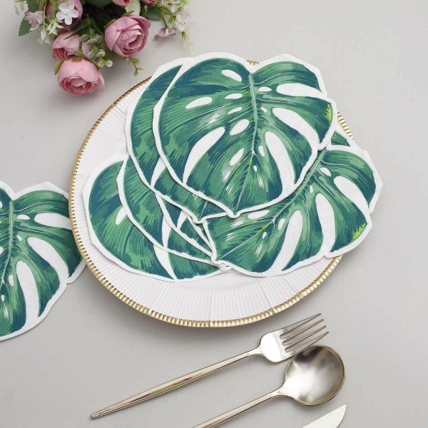 Disposable Runners & Napkins |  20 Pack Green Tropical Leaf Cocktail Paper Napkins, Disposable Party Napkins