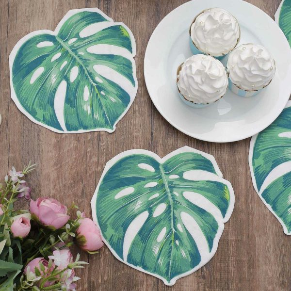 Disposable Runners & Napkins |  20 Pack Green Tropical Leaf Cocktail Paper Napkins, Disposable Party Napkins