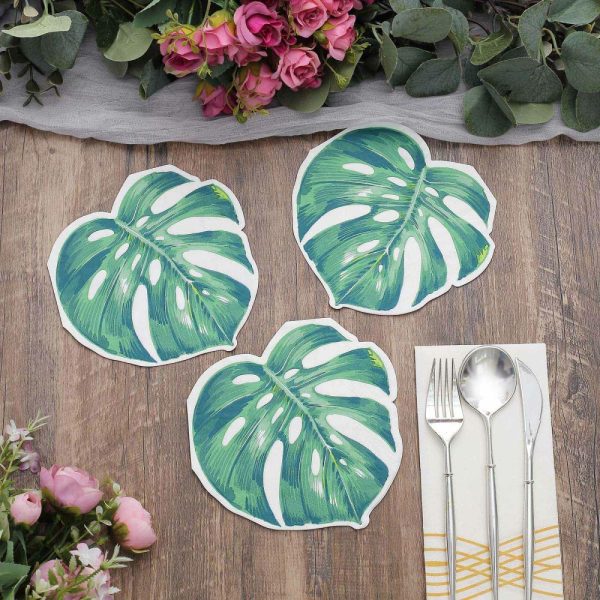 Disposable Runners & Napkins |  20 Pack Green Tropical Leaf Cocktail Paper Napkins, Disposable Party Napkins