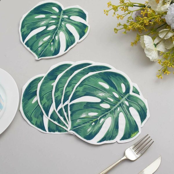 Disposable Runners & Napkins |  20 Pack Green Tropical Leaf Cocktail Paper Napkins, Disposable Party Napkins