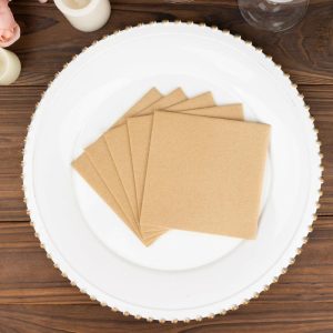 Disposable Runners & Napkins |  20 Pack Natural Soft Linen-Feel Airlaid Paper Cocktail Napkins, Highly Absorbent Disposable Beverage Napkins – 5″x5″