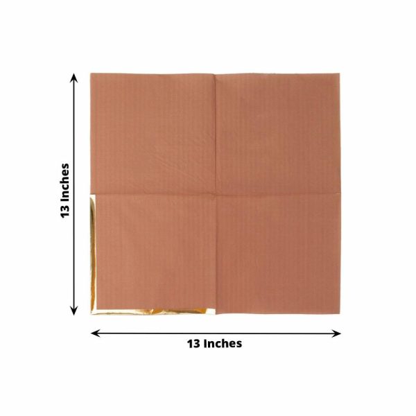 Disposable Runners & Napkins |  50 Pack Terracotta (Rust) Soft 2 Ply Disposable Cocktail Napkins with Gold Foil Edge, Paper Beverage Napkins – 6.5″x6.5″