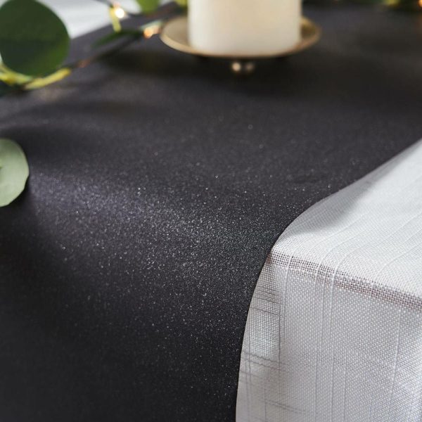 Disposable Runners & Napkins |  9ft Black Glitzing Glitter Table Runner, Disposable Paper Table Runner