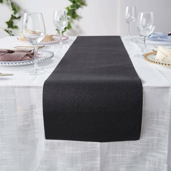 Disposable Runners & Napkins |  9ft Black Glitzing Glitter Table Runner, Disposable Paper Table Runner