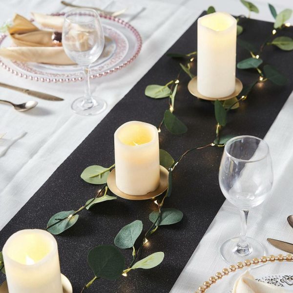 Disposable Runners & Napkins |  9ft Black Glitzing Glitter Table Runner, Disposable Paper Table Runner