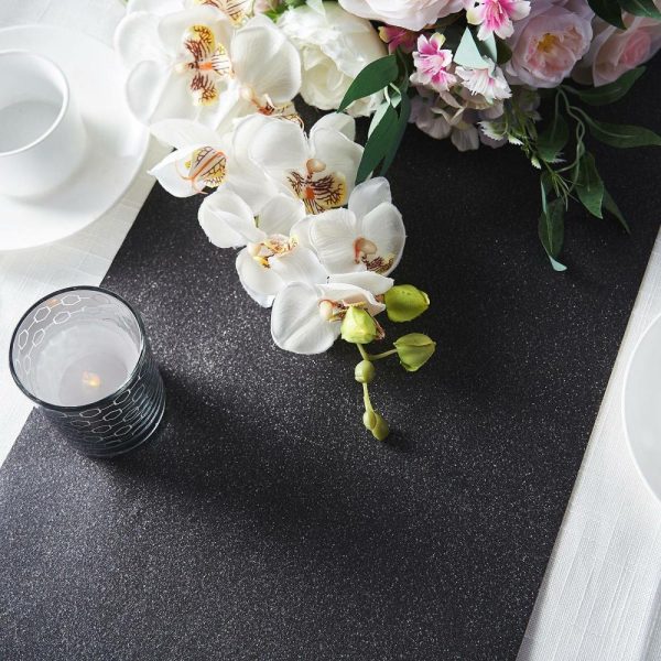 Disposable Runners & Napkins |  9ft Black Glitzing Glitter Table Runner, Disposable Paper Table Runner