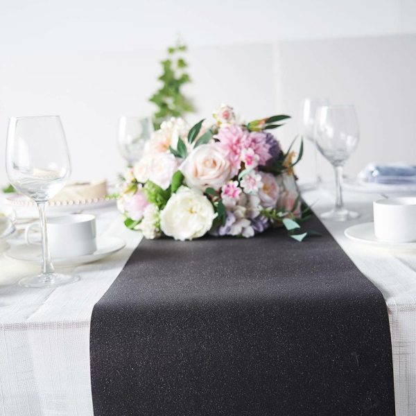 Disposable Runners & Napkins |  9ft Black Glitzing Glitter Table Runner, Disposable Paper Table Runner