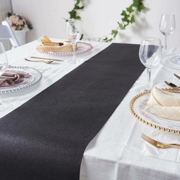 Disposable Runners & Napkins |  9ft Black Glitzing Glitter Table Runner, Disposable Paper Table Runner