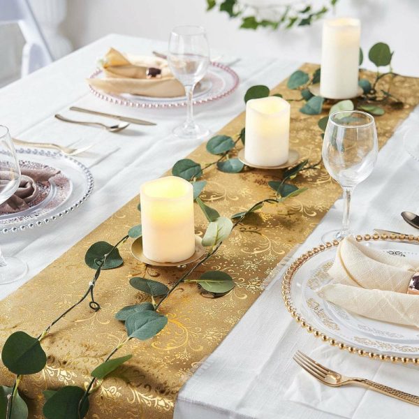 Disposable Runners & Napkins |  9ft Gold Glamorous Vintage Floral Table Runner, Disposable Paper Table Runner