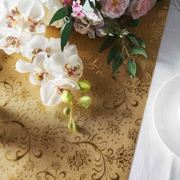 Disposable Runners & Napkins |  9ft Gold Glamorous Vintage Floral Table Runner, Disposable Paper Table Runner