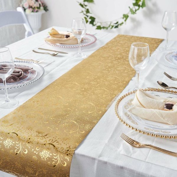 Disposable Runners & Napkins |  9ft Gold Glamorous Vintage Floral Table Runner, Disposable Paper Table Runner