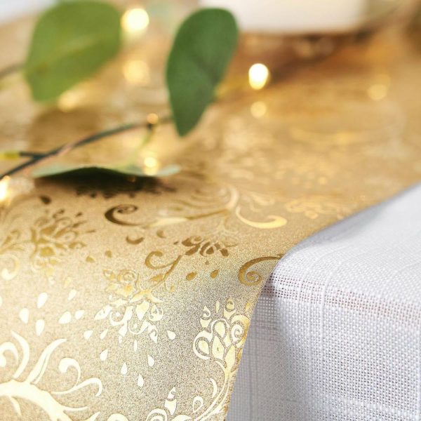 Disposable Runners & Napkins |  9ft Gold Glamorous Vintage Floral Table Runner, Disposable Paper Table Runner