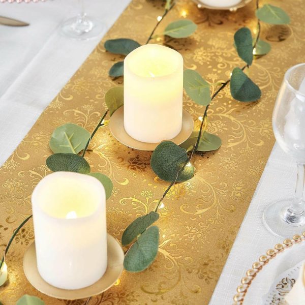 Disposable Runners & Napkins |  9ft Gold Glamorous Vintage Floral Table Runner, Disposable Paper Table Runner