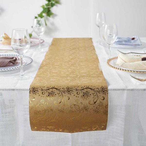 Disposable Runners & Napkins |  9ft Gold Glamorous Vintage Floral Table Runner, Disposable Paper Table Runner