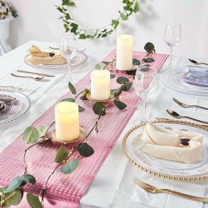 Disposable Runners & Napkins |  9ft Rose Gold Glamorous Sequin Print Table Runner, Disposable Paper Table Runner