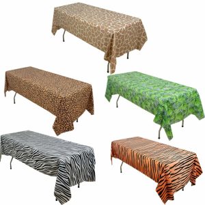 Disposable Tablecloth Collection |  5 Pack Animal Theme Rectangle Plastic Table Covers, 54″x108″ Jungle Safari PVC Waterproof Disposable Tablecloths