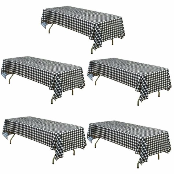 Disposable Tablecloth Collection |  5 Pack Black Checkered Rectangle Plastic Table Covers, 54″x108″ PVC Waterproof Disposable Tablecloths