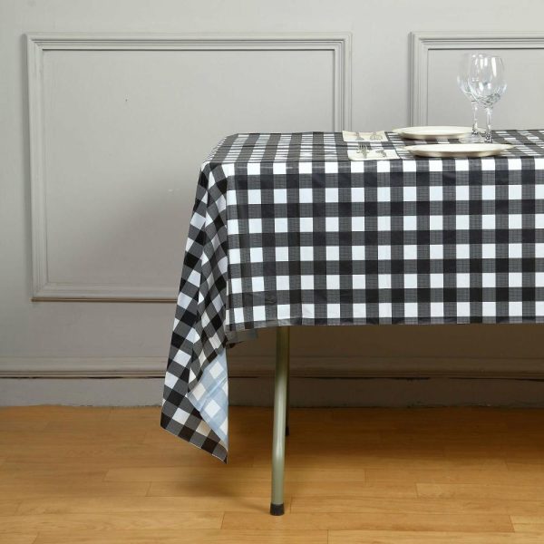 Disposable Tablecloth Collection |  5 Pack Black Checkered Rectangle Plastic Table Covers, 54″x108″ PVC Waterproof Disposable Tablecloths