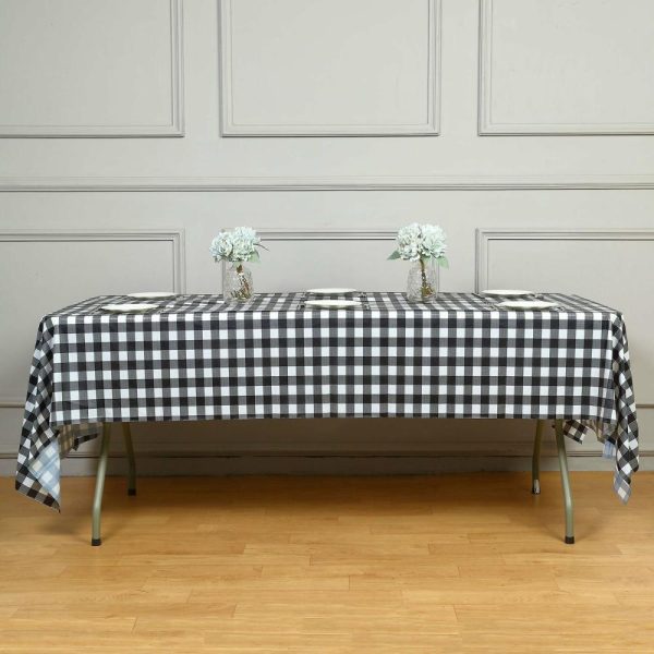 Disposable Tablecloth Collection |  5 Pack Black Checkered Rectangle Plastic Table Covers, 54″x108″ PVC Waterproof Disposable Tablecloths