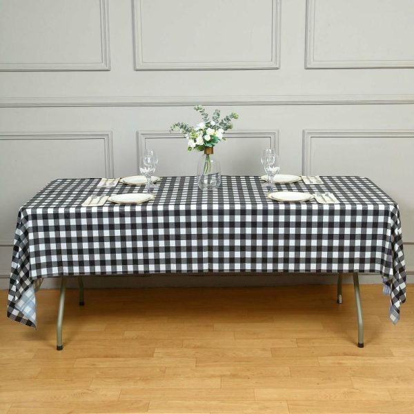 Disposable Tablecloth Collection |  5 Pack Black Checkered Rectangle Plastic Table Covers, 54″x108″ PVC Waterproof Disposable Tablecloths