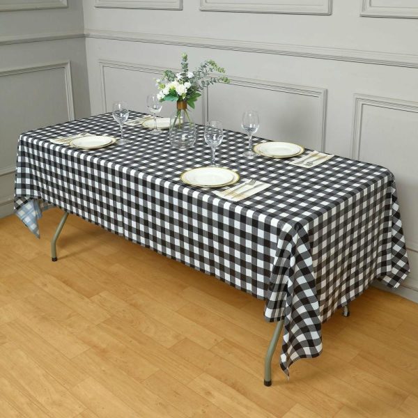 Disposable Tablecloth Collection |  5 Pack Black Checkered Rectangle Plastic Table Covers, 54″x108″ PVC Waterproof Disposable Tablecloths