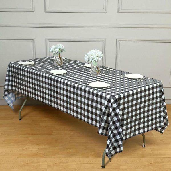 Disposable Tablecloth Collection |  5 Pack Black Checkered Rectangle Plastic Table Covers, 54″x108″ PVC Waterproof Disposable Tablecloths