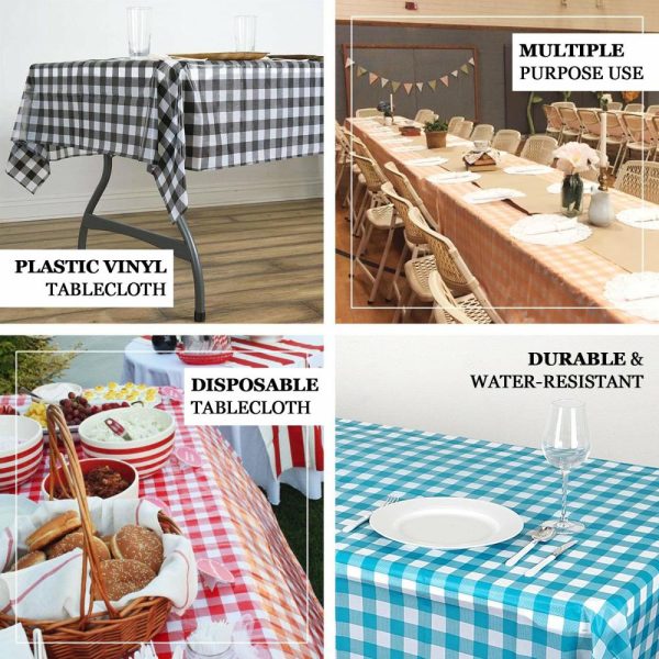 Disposable Tablecloth Collection |  5 Pack Black Checkered Rectangle Plastic Table Covers, 54″x108″ PVC Waterproof Disposable Tablecloths