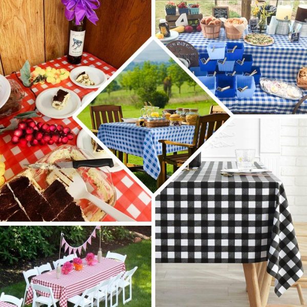 Disposable Tablecloth Collection |  5 Pack Black Checkered Rectangle Plastic Table Covers, 54″x108″ PVC Waterproof Disposable Tablecloths