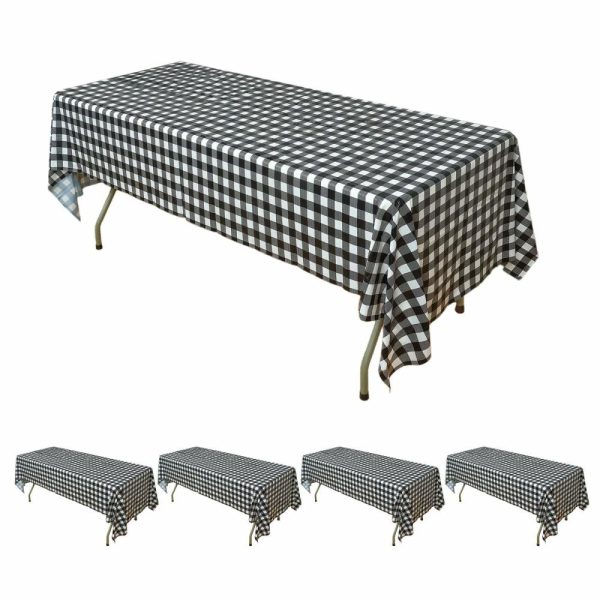 Disposable Tablecloth Collection |  5 Pack Black Checkered Rectangle Plastic Table Covers, 54″x108″ PVC Waterproof Disposable Tablecloths