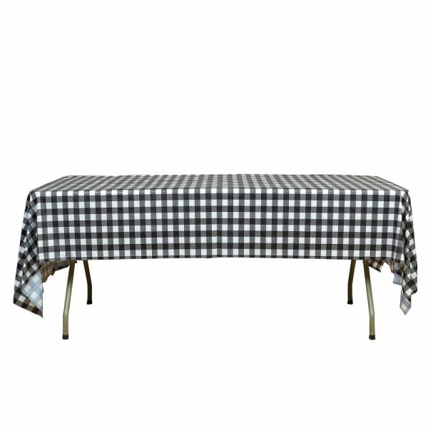 Disposable Tablecloth Collection |  5 Pack Black Checkered Rectangle Plastic Table Covers, 54″x108″ PVC Waterproof Disposable Tablecloths