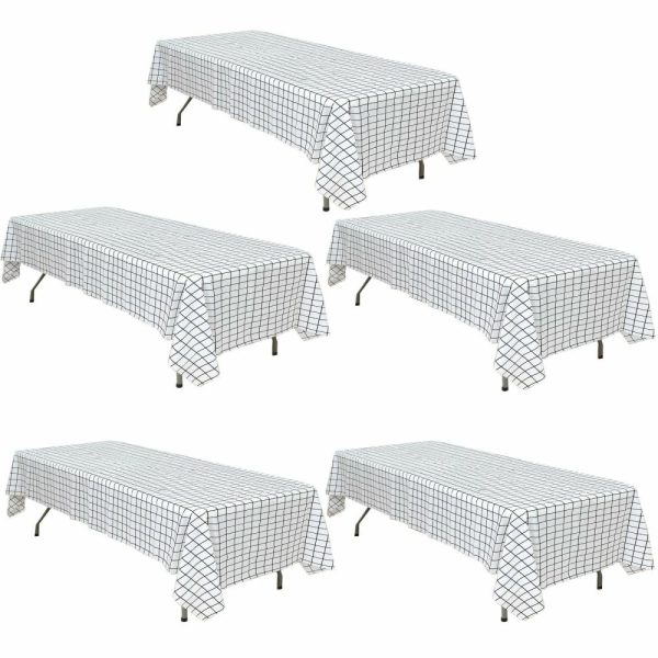 Disposable Tablecloth Collection |  5 Pack Black White Grid Rectangle Plastic Table Covers, 54″x108″ Checkered PVC Waterproof Disposable Tablecloths