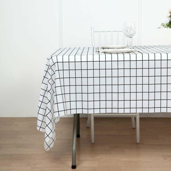 Disposable Tablecloth Collection |  5 Pack Black White Grid Rectangle Plastic Table Covers, 54″x108″ Checkered PVC Waterproof Disposable Tablecloths