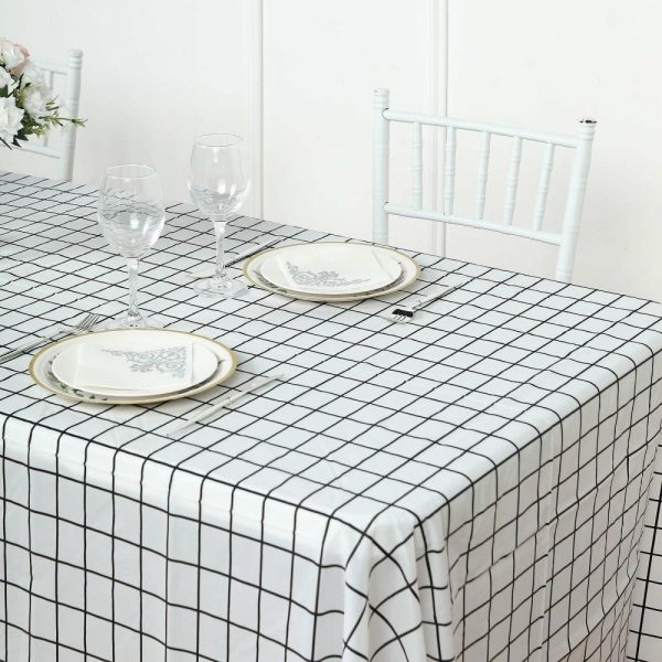 Disposable Tablecloth Collection |  5 Pack Black White Grid Rectangle Plastic Table Covers, 54″x108″ Checkered PVC Waterproof Disposable Tablecloths