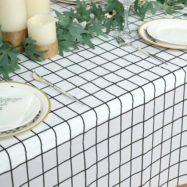 Disposable Tablecloth Collection |  5 Pack Black White Grid Rectangle Plastic Table Covers, 54″x108″ Checkered PVC Waterproof Disposable Tablecloths