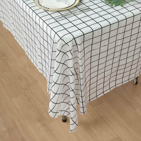 Disposable Tablecloth Collection |  5 Pack Black White Grid Rectangle Plastic Table Covers, 54″x108″ Checkered PVC Waterproof Disposable Tablecloths