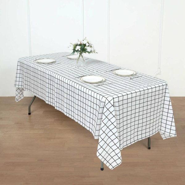 Disposable Tablecloth Collection |  5 Pack Black White Grid Rectangle Plastic Table Covers, 54″x108″ Checkered PVC Waterproof Disposable Tablecloths